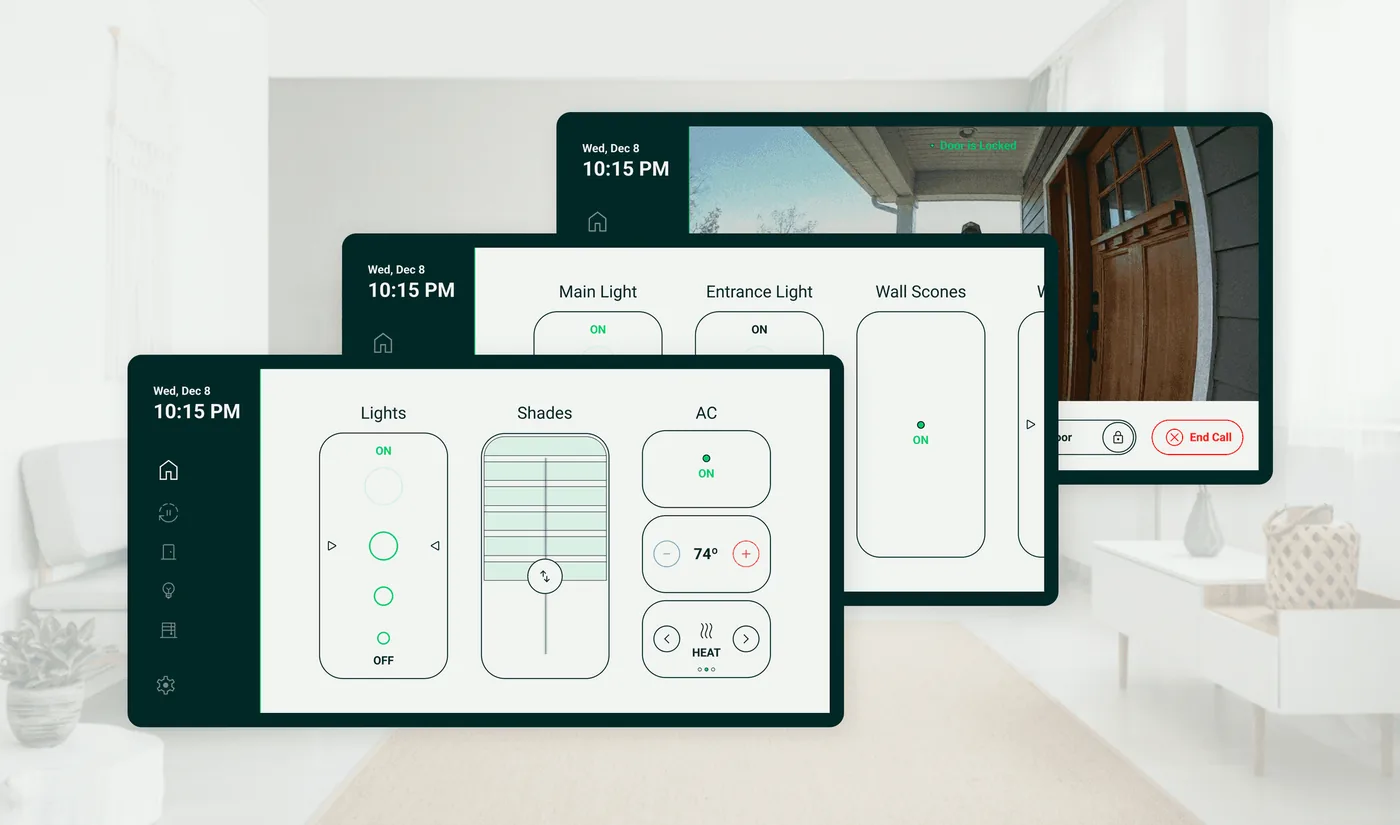 Veev wall panels controlling lights, shades and climate